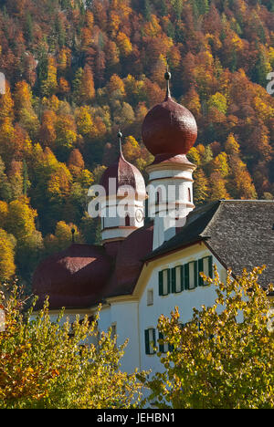 Kirche des Hl. Bartholomäus auf See Königssee, Upper Bavaria, Bavaria, Germany Stockfoto