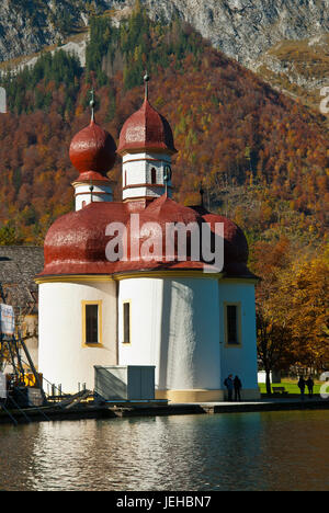 Kirche des Hl. Bartholomäus auf See Königssee, Upper Bavaria, Bavaria, Germany Stockfoto