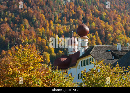 Kirche des Hl. Bartholomäus auf See Königssee, Upper Bavaria, Bavaria, Germany Stockfoto