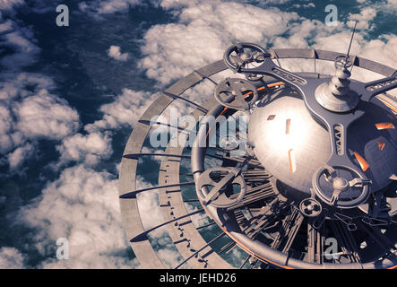 Futuristischen Sky Station über den Wolken Stockfoto