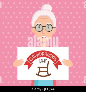 Oma Großeltern Tag mit Namensschild Schaukelstuhl über rosa gepunktete Hintergrund-Vektor-illustration Stock Vektor
