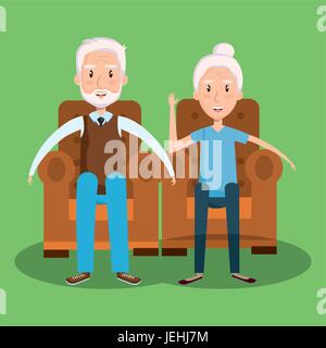 Ältere paar sitzen auf Sesseln über grünem Hintergrund-Vektor-illustration Stock Vektor