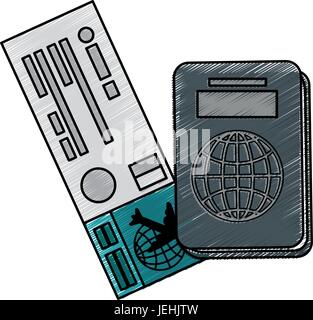 Pass- und Flugzeug Icon "Fahrkarte" auf weißem Hintergrund-Vektor-illustration Stock Vektor