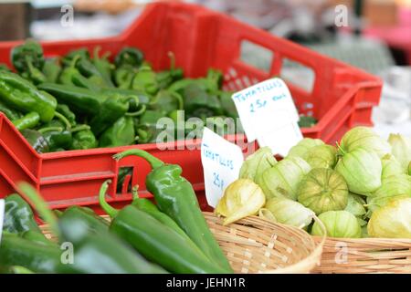 Rote und grüne Chilischoten auf 2016 Banbury Essen Messe Stockfoto