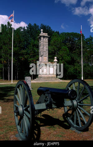 Kanone und Denkmal, Olustee Schlachtfeld Historic State Park, Florida Stockfoto
