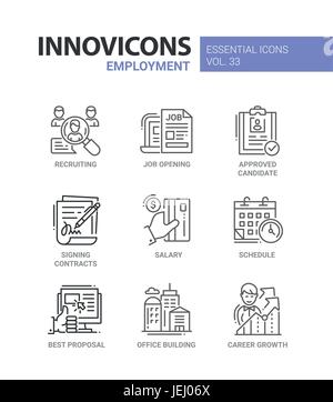 Jobs - stellen moderne Farbe Vektor Zeile Icons. Rekrutierung, job öffnen, zugelassenen Kandidaten, Unterzeichnung Vertrag, Gehalt, Zeitplan, beste Vorschlag Stock Vektor