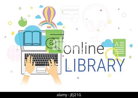 Online-Buch und elektronische Bibliothek app auf Laptop Kreativkonzept Vektor-illustration Stock Vektor