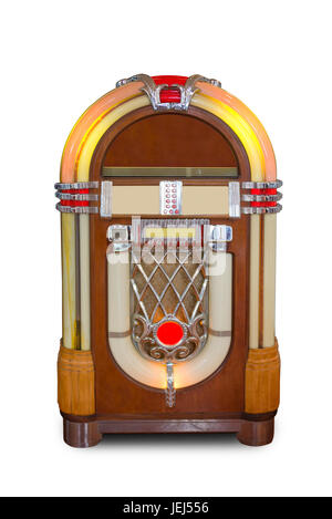 Echte Vintage Jukebox Retro-Musik-Player isoliert auf weißem Hintergrund Stockfoto