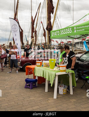 Waterfront Quay, Ipswich. England UK. 25. Juni 2017. Eine große Anzahl von klassischen Mini Autos auf Ipswich Waterfront Quay versammelten folgenden eine Schatzsuche organisiert durch den Ipswich & Suffolk Mini Owners Club, ISMOC. Andere Mini Clubs in der Region, einschließlich Colchester und Bury St Edmunds verband dieses Ereignis dieses ikonische Auto zu feiern. Stockfoto