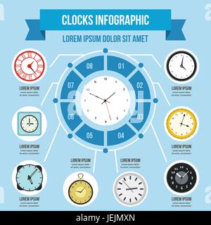 Uhren-Infografik-Konzept, flachen Stil Stock Vektor