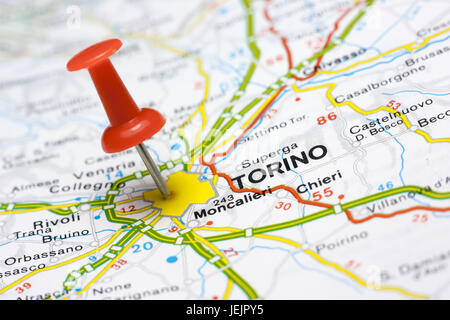 Torino auf einer Karte Stockfoto