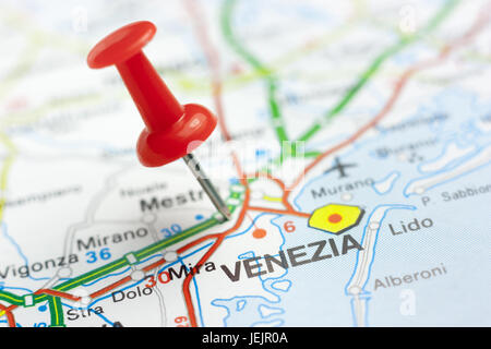 Venedig auf einer Karte Stockfoto