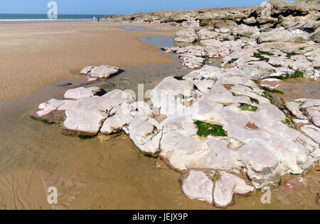 Pink Bay, Porthcawl, Süd-Wales, UK. Stockfoto