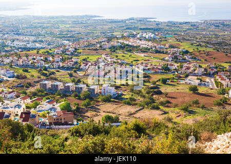 Panoramablick über das Dorf in Zypern. Stockfoto