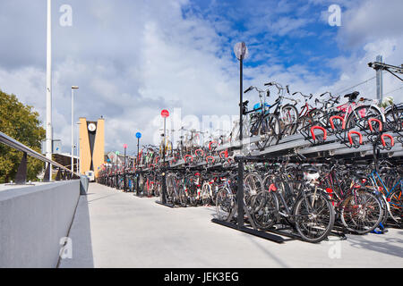 Fahrrad parken am Bahnhof. Tilburg ist eine der Städte, die Straße Fahrrad Parken verboten und vor Kurzem ein modernes Fahrrad Parkplatz erreicht Stockfoto