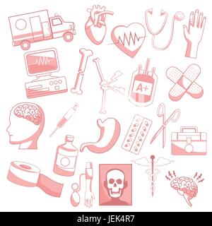 weißen Hintergrund mit roten Farbe Abschnitte der Silhouette Elemente Gesundheit Stock Vektor