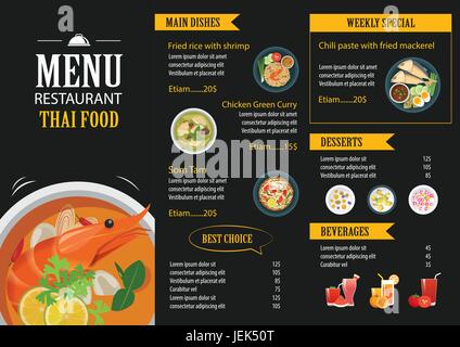 Vektor-thai-Food Restaurant Menü Vorlage flache Bauweise Stock Vektor