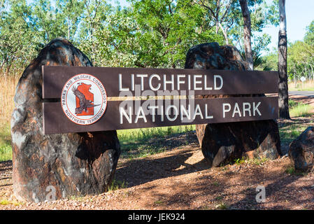 Litchfield National Park, Eingang und Zeichen. Northern Territory, Australien. Stockfoto