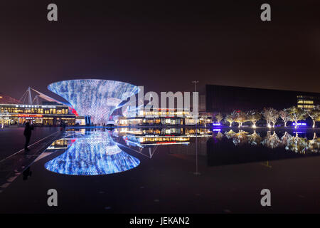 World Expo Shopping Boulevard in der Nacht. Das Shanghai World Expo im Jahr 2010 war die größte und auch teuerste Expo seit 1992. Stockfoto