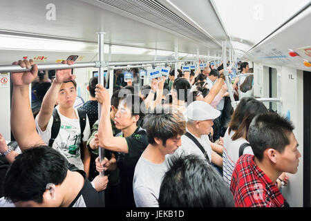 Zug Auto, U-Bahn. 12 U-Bahnlinien und 287 Stationen, die mit einer Betriebssystem route Länge von 439 km, die Shanghai die längste U-Bahn der Welt Stockfoto