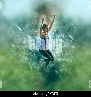 Digital verstärkte Bild einer Frau Slacklinen Stockfoto