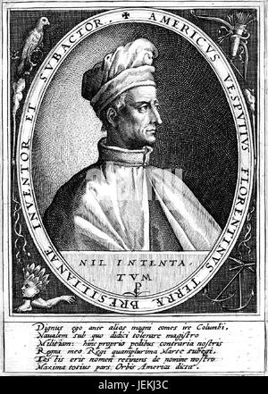 Italienische Entdecker AMERIGO VESPUCCI (1454-1512). Die Formulierung bezeichnet ihn als "Entdecker und Eroberer des brasilianischen Landes" Stockfoto
