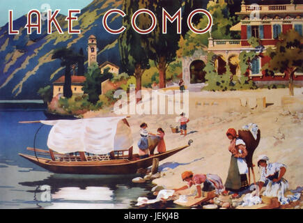 Comer See, Italien. Werbe-Plakat von 1905 zeigt ein Lucia-Boot Stockfoto