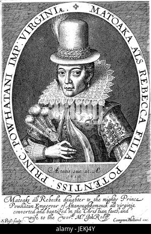 POCAHONTAS (c 1596-1617) Indianer in einem 1616 Kupferstich von Simon de Passe Stockfoto