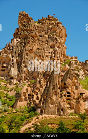 Uchisar Höhlenwohnungen im Nationalpark Göreme, Kappadokien, Türkei Stockfoto