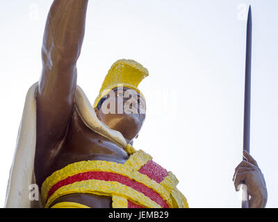 Detail von Kamehameha ich Statue: ein Original von der Kamehameha ich Statue ist auf dem Display an das Gemeindehaus in Kapaau auf der Big Island von Hawaii. Stockfoto