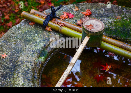 Wasser Wagen auf einem steinernen Becken auf Koto-in Tempel in Kyoto, Japan Stockfoto