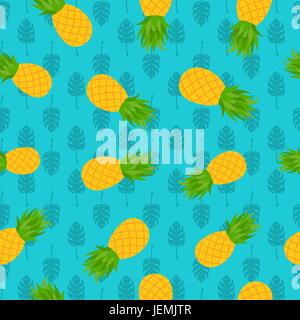 Nahtloses Muster Ananas mit tropischen Palm Leaf Illustration, Spaß Sommer Saison Hintergrund. EPS10 Vektor. Stock Vektor