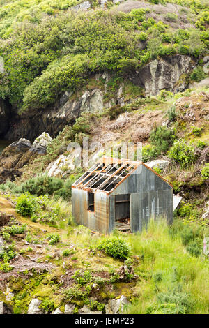 Alten Wellpappe Schuppen, Isle of Lewis, Western Isles, äußeren Hebriden, Schottland, Vereinigtes Königreich Stockfoto