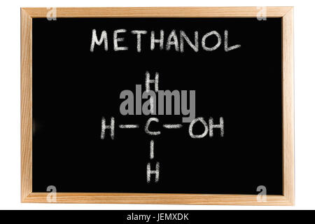 Tafel mit der chemischen Formel von Methanol Stockfoto