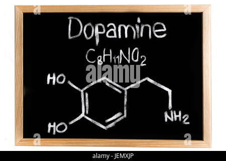 Tafel mit der chemischen Formel von Dopamin Stockfoto
