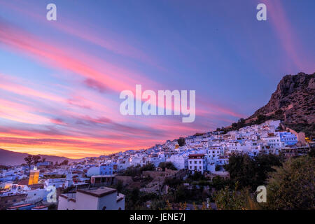 Chefchaouen bei Sonnenuntergang, Tanger-Tetouan, Marokko Stockfoto