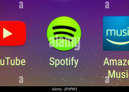 Eine Nahaufnahme der Spotify-app auf dem smartphone Stockfoto