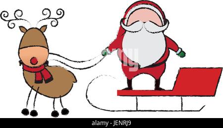 Santa Claus reitet in einem Schlitten im Kabelbaum auf das Rentier Stock Vektor