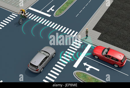 Selbstfahrer elektronische Computer Autos unterwegs, 3d illustration Stockfoto