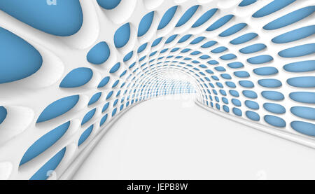 Weiss abstrakt Tunnel mit runden blauen Strahler. 3D Render-illustration Stockfoto