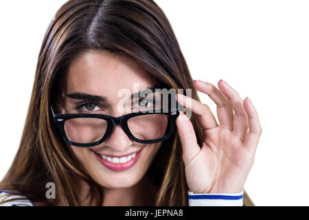 Porträt von lächelnden Frau mit Brille Stockfoto