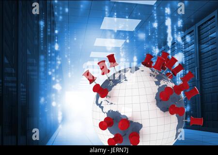 Erde Grafik im Server Raum Stockfoto