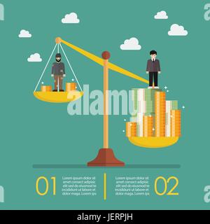 Waage zwischen reichen und armen Mann Infografik. Metapher Geschäftskonzept Stock Vektor