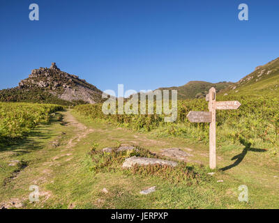 Zeichen Posten im Tal der Felsen, Lynmouth, North Devon, England, UK Stockfoto