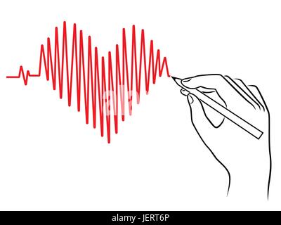 Menschliche Hand zeichnen ein Herz Puls, konzeptionelle Vektor Arbeit skizzieren Stock Vektor