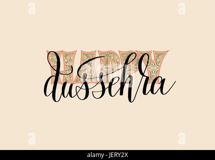 glücklich Dussehra Hand Schrift Typografie Stock Vektor