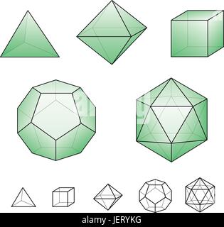 Geometrie, Würfel, Tetraeder, Oktaeder, Ikosaeder, Hexaeder, Symmetrie, Stock Vektor