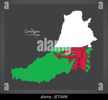 Ceredigion Wales Karte mit walisische Nationalflagge illustration Stock Vektor