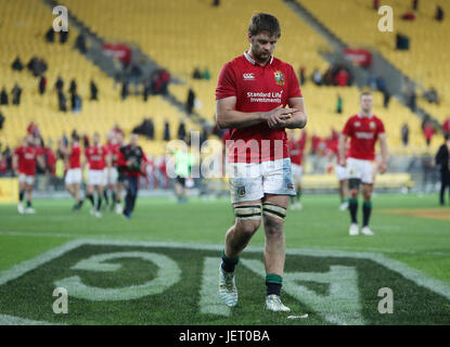 Britische und irische Löwen Iain Henderson verlässt das Feld nach die Tour match im Westpac Stadium, Wellington. PRESSEVERBAND Foto. Bild Datum: Dienstag, 27. Juni 2017. PA-Geschichte-RUGBYU-Löwen zu sehen. Bildnachweis sollte lauten: David Davies/PA Wire. Einschränkungen: Nur zur redaktionellen Verwendung. Keine kommerzielle Nutzung oder Sponsorenlogos verdunkelt. Stockfoto