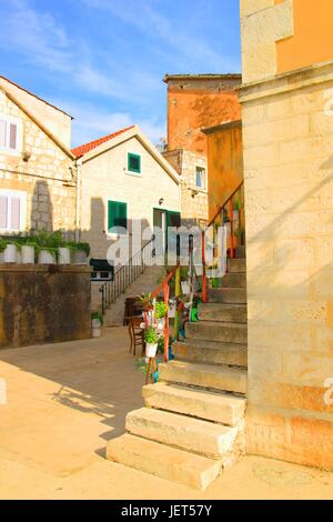 Alte Straße in Stari Grad, Insel Hvar, Kroatien Stockfoto